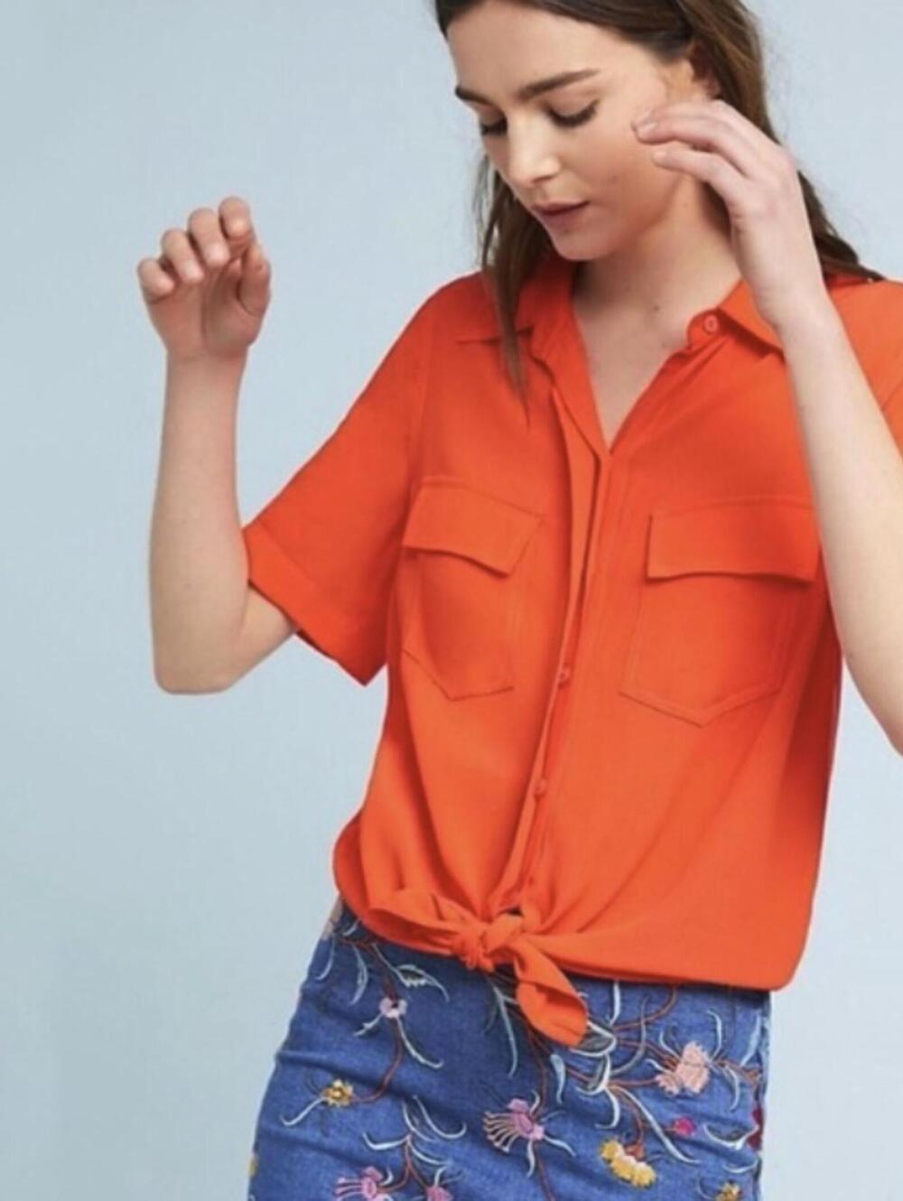 Porridge by Anthropologie Red Short Sleeve Bergen Shirt - Size - Small